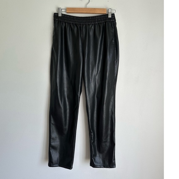 Babaton Aritzia Vegan Leather Straight Pants Elastic Waist in Black - Picture 4 of 6